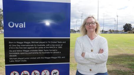 Wagga City Councillor Jenny McKinnon with the vandalism at Wagga's Michael Slater Oval on Wednesday. Picture by Tom Dennis
